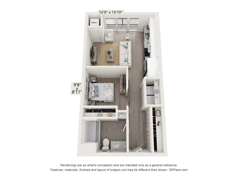 Floor plan for studio, 1 bath, 556 sqft